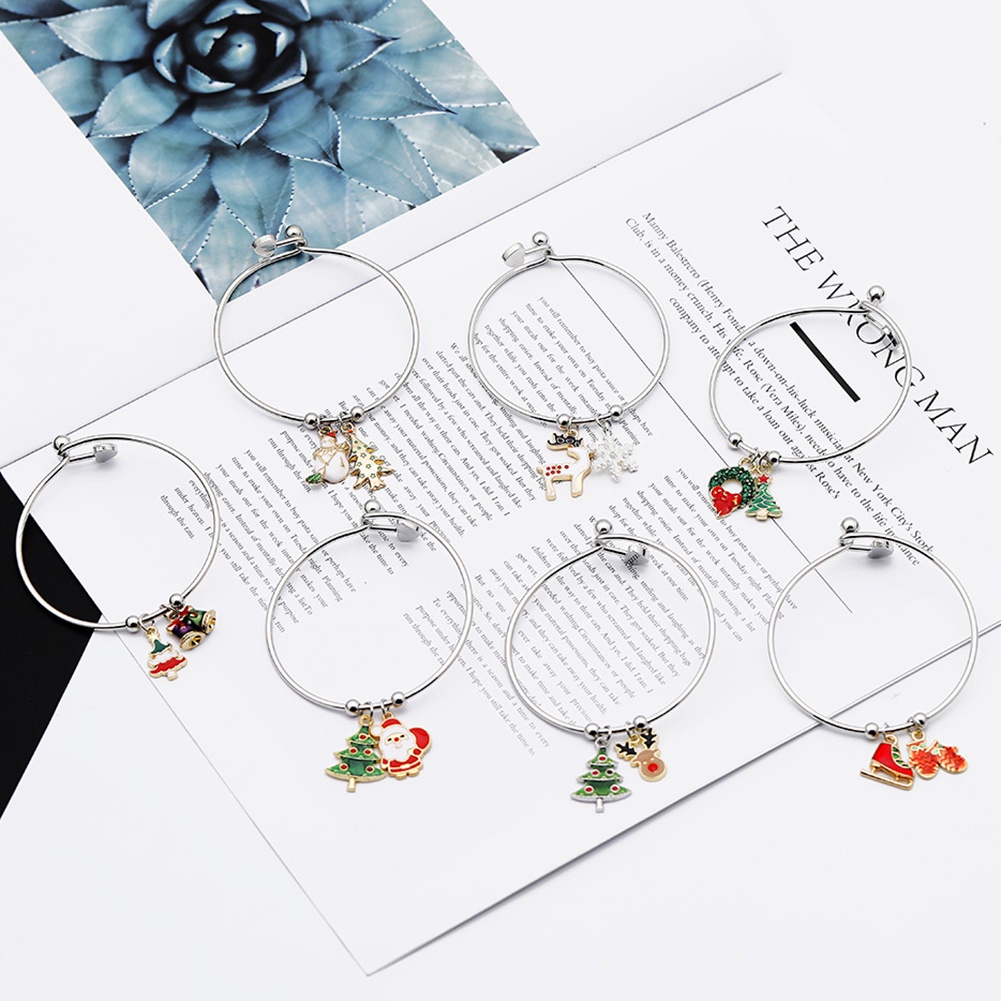 Hu Hu Hu Hu Hu Alat Bantu Pasang Kacamata♡ Gelang Tangan Alloy Klasik Wanita Hias Liontin Pohon Natal Rusa Santa Claus Untuk Hadiah