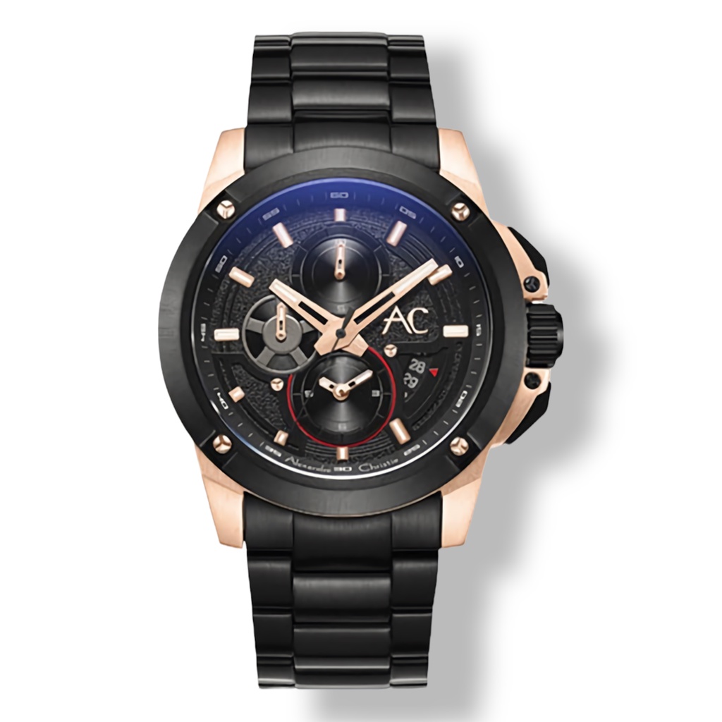 Alexandre Christie 9602 MCBBRBA - Jam Tangan Chronograph Pria - Rosegold - Black Stainless Steel Bra