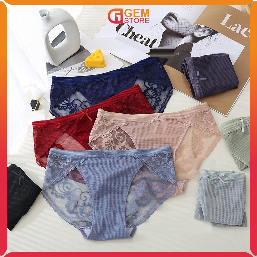 Celana Dalam Wanita Motif Pita Renda Bunga Sexy Bahan Katun Gaya Korea / Brief Lace Seamless Kolor C