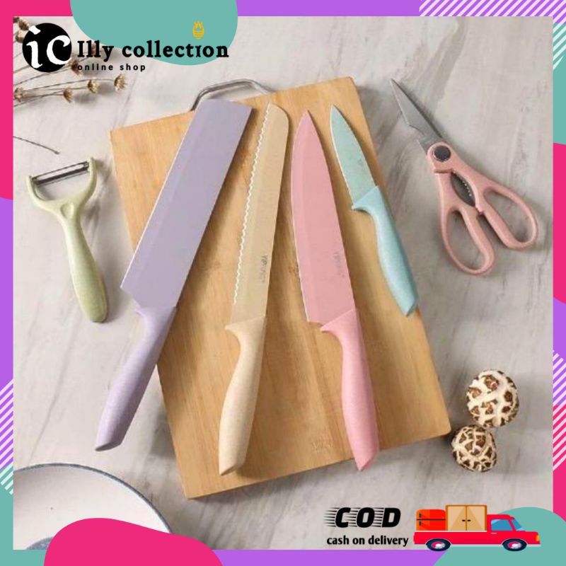 Pisau Set Warna Warni 6 in 1 Jerami Kitchen Knife EVCRIERH