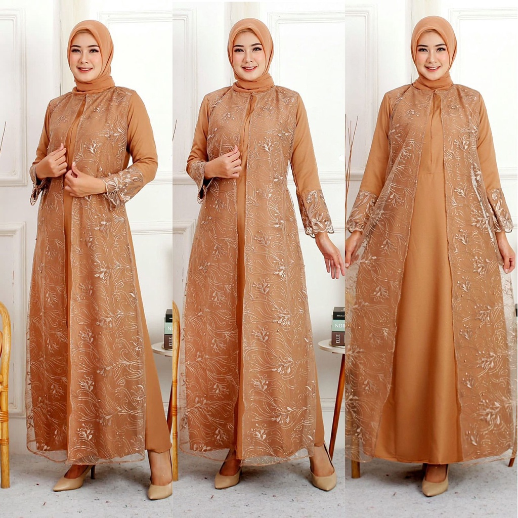 (S,M,L,XL,XXL) Gamis Hena Busui Tile Bordir Mutiara Maxi Dress Lebaran Brukat Tulle Baju Muslim / DRESS MUSLIM PESTA / MAXI KONDANGAN / DRES BROKAT TILE / GAMIS TULLE TILLE BRUKAT BORDIR MUTIARA