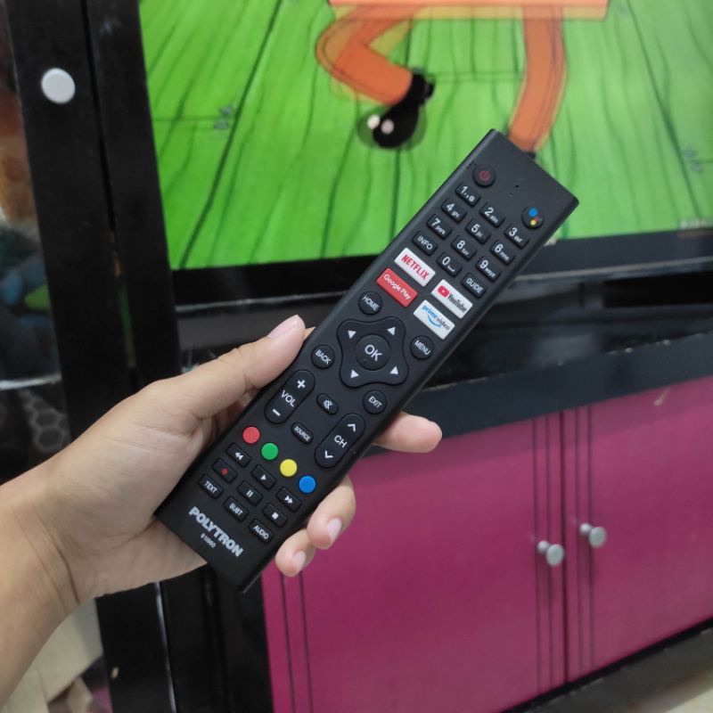 Remote TV POLYTRON Original Smart Android TV 100% Original Terbaru Support Bluetooth Google Assistan