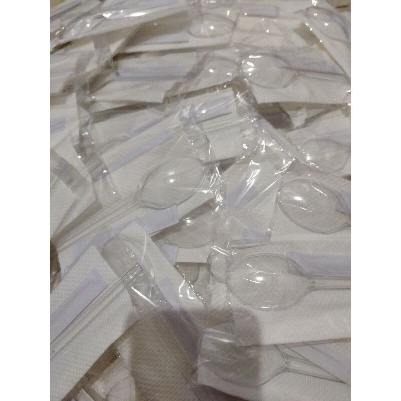Set sendok plastik bening murah/Sendok plastik bening +tusuk gigi higienis isi 50pcs