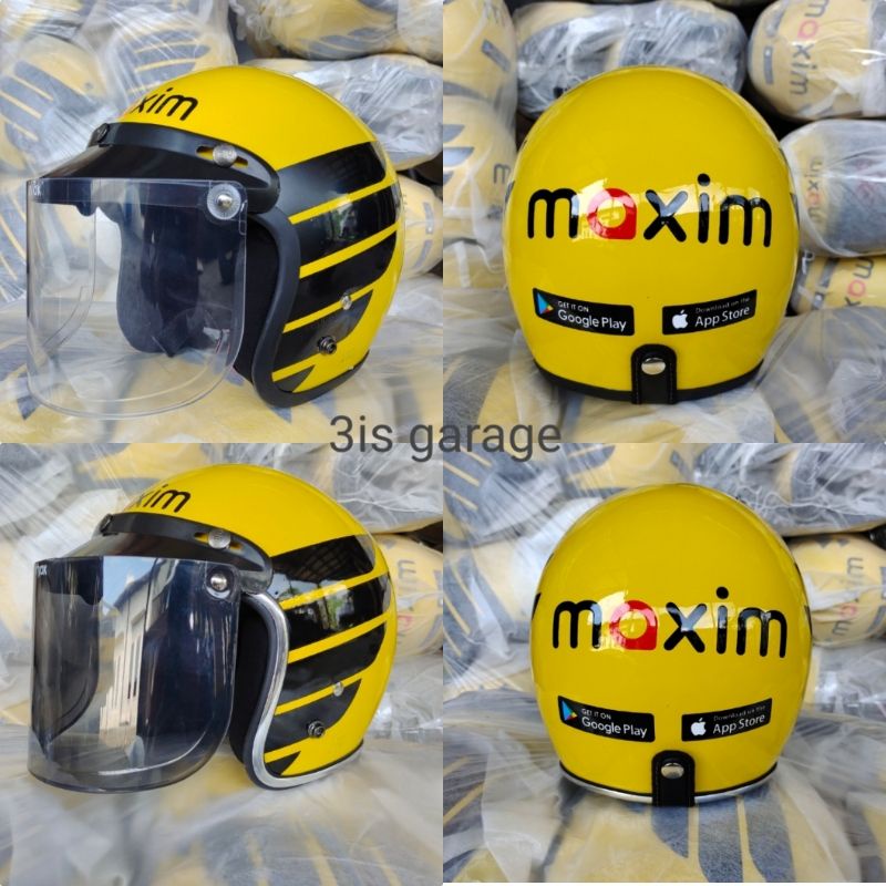 HELM BOGO LIST CHROME OJOL MAXIM SNI ORIGINAL KACA DATAR