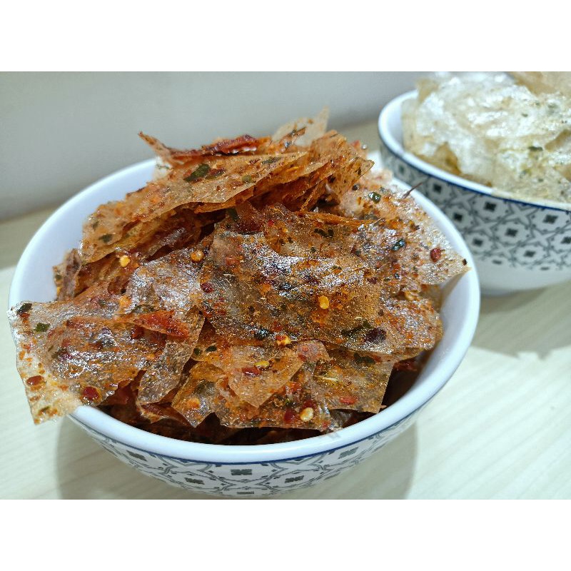 

keripik kaca/beledag cabe merah daun jeruk 500gr Free Dus