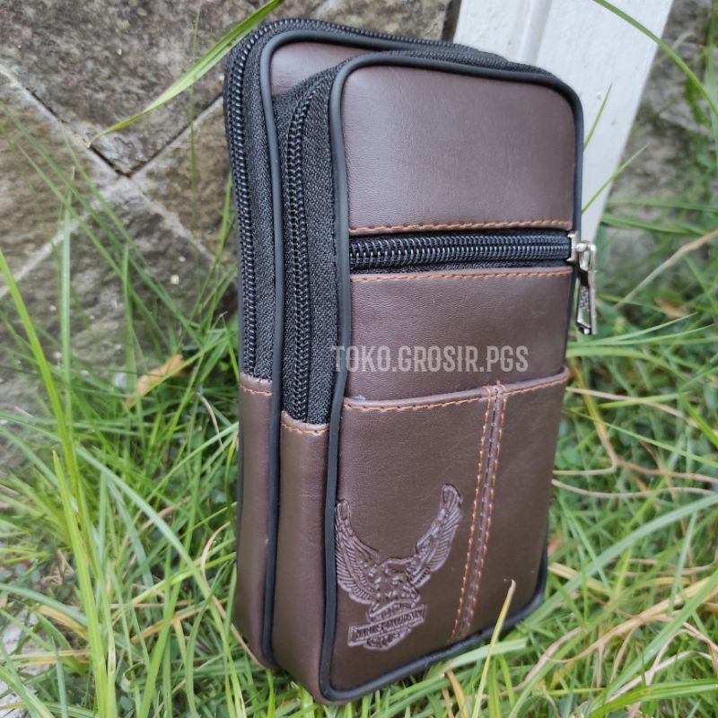 Tas Tempat Hp Pinggang Premium | Tas Hp Pinggang 3 Slot Sling Phone Kulit Sintetis