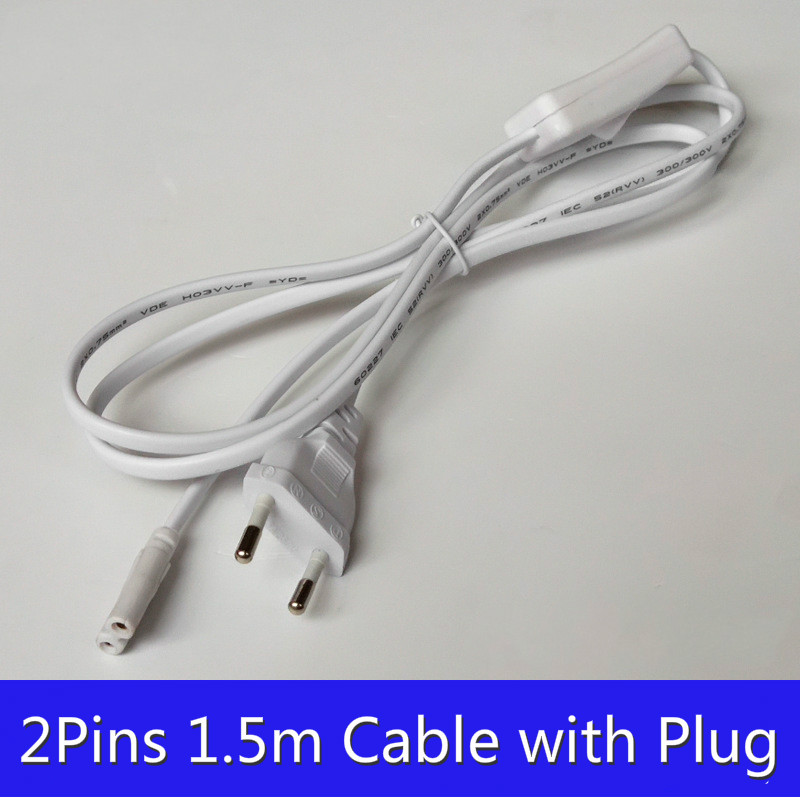 2 Pins Eu Plug With Switch 1.5m T4 T5 T8 Led Tube Lamp Connector Cable Wire