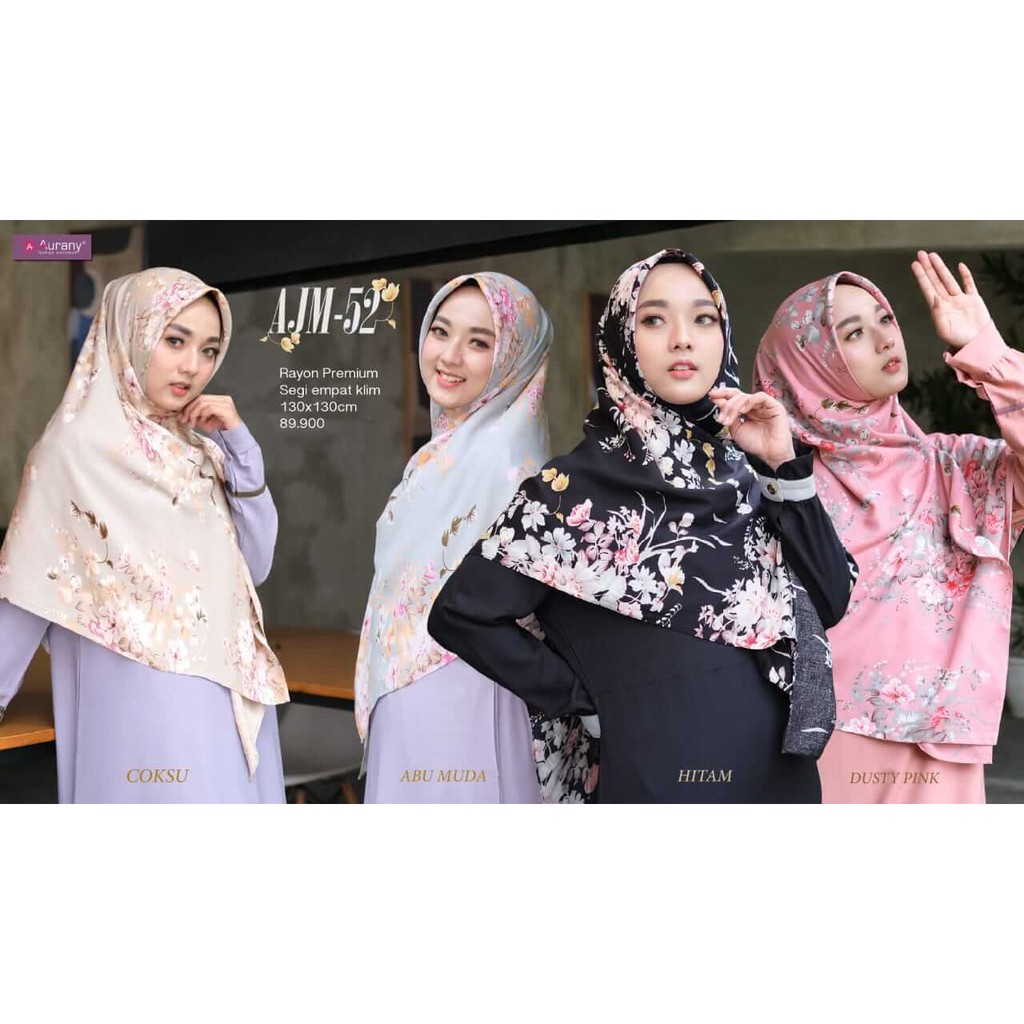Aurany AJM 52 Hijab Segi Empat Motif Bunga Cantik Murah Syari Jumbo terbaru Khimar Motif Murah
