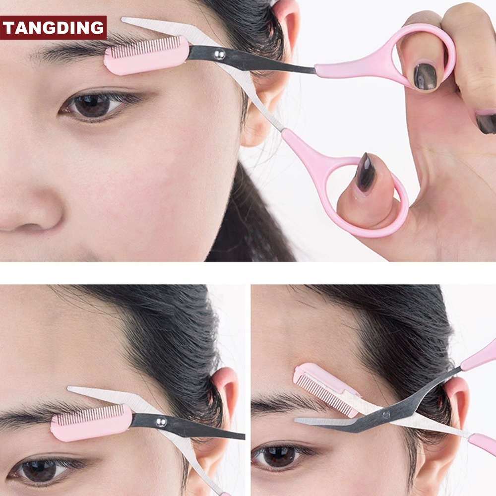 Gunting Sisir Pemangkas Alis Warna Pink Gaya Korea Untuk Alat Makeup