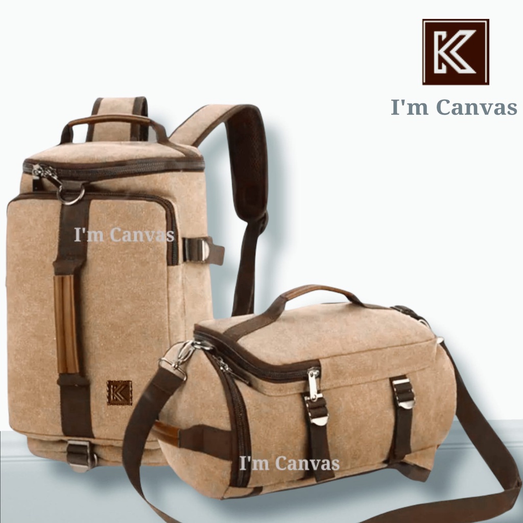 Tas Ransel Canvas IAC Backpack Up to 14 inch - Tas Pria Tas Wanita - Sekolah Laptop Punggung