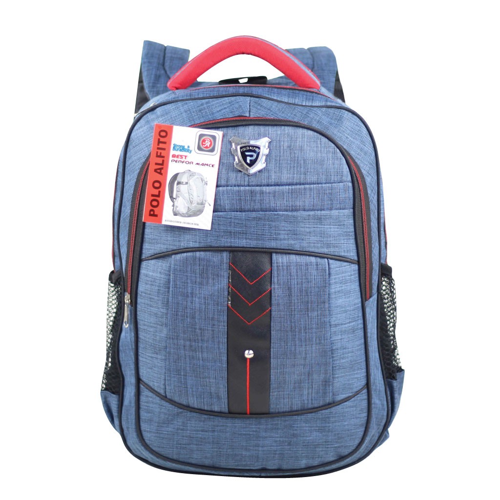 Tas Sekolah Remaja SMP SMA Free Rain Cover POLO ALFITO BIRU MERAH Ransel Gendong Pria TERLARIS