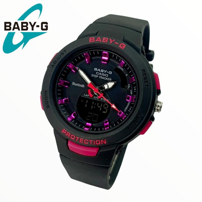 BEST SELLER JAM WANITA BABY G DG3082 DUAL TIME-Black pink