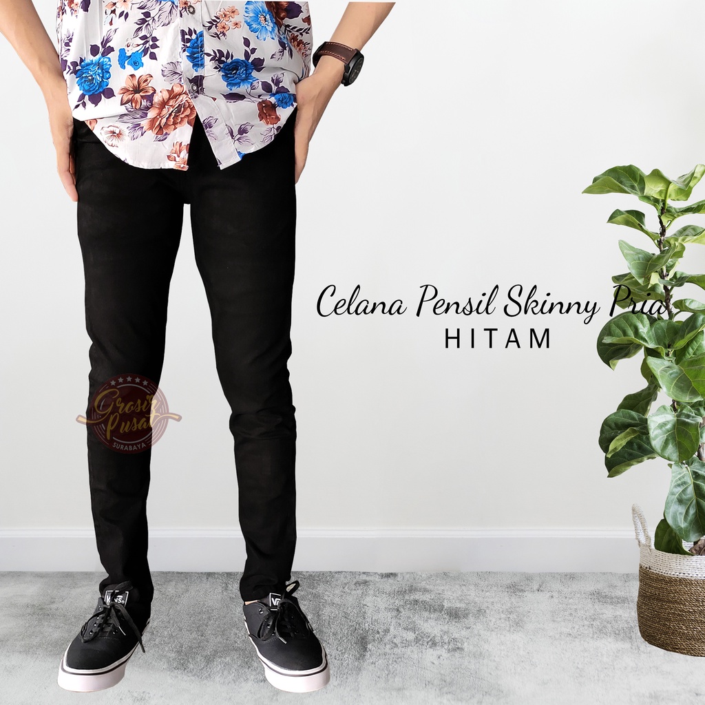 Celana Jeans Pria Pensil Skinny Hitam 27 - 38