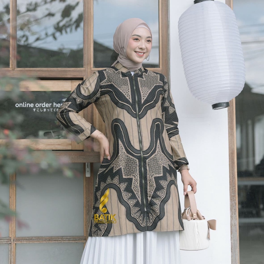 Tunik Motif Turida Batik Wanita Lengan Panjang Prabuseno Kekinian Full Furing Pakaian Cewek Formal H