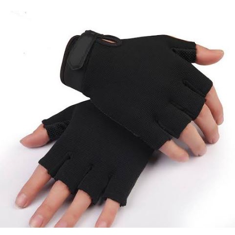 Sarung Tangan Polos Hitam Setengah Jari - Sarung Tangan Motor Pria Hitam - Sarung Tangan Tebal