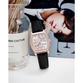 PA Jam Tangan Quartz Strap Rubber PU Analog Casual Gaya Retro Wanita Segi Angka Watch Korean Fashion Balok RM058