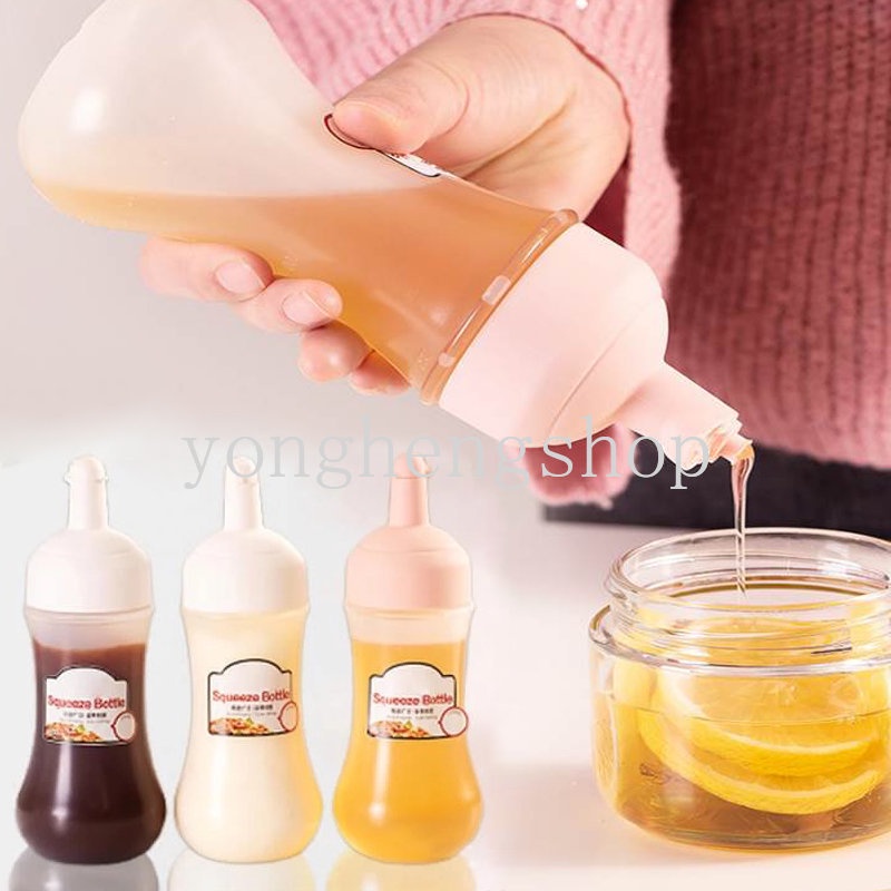 Botol Remas 350ml Bahan Plastik Dengan Skala Untuk Saus Mustard / Madu / Minyak Zaitun / Salad