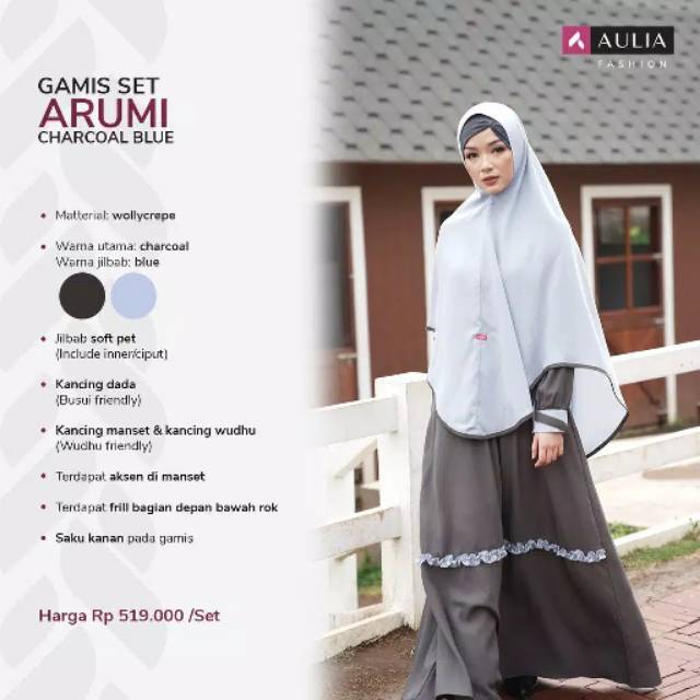 Set Gamis Arumi Charcoal Blue Aulia Fashion