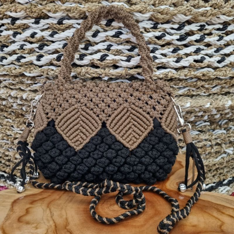 Tas selempang wanita/tas strobery 2 in 1/ Tas Rajut selempang/ Tas Benang selempang/ Tas wanita tali