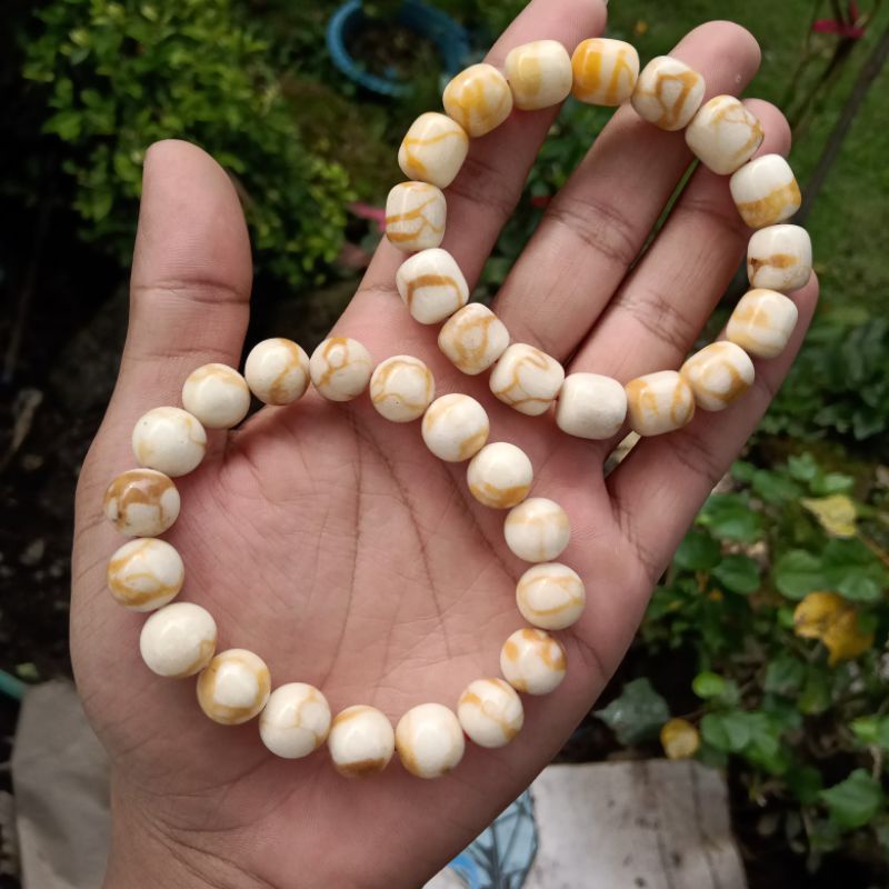 Gelang Batu Coral Marjan Putih Asli Size 11mm Motif Tabung &amp; Bulat ORIGINAL!!!