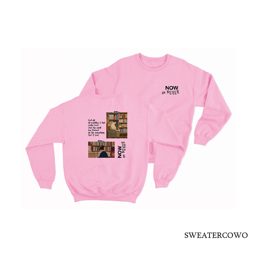 Sweaterpolos Basic Sweater NOW NEVER ( Sablon ) Unisex Pria &amp; Wanita