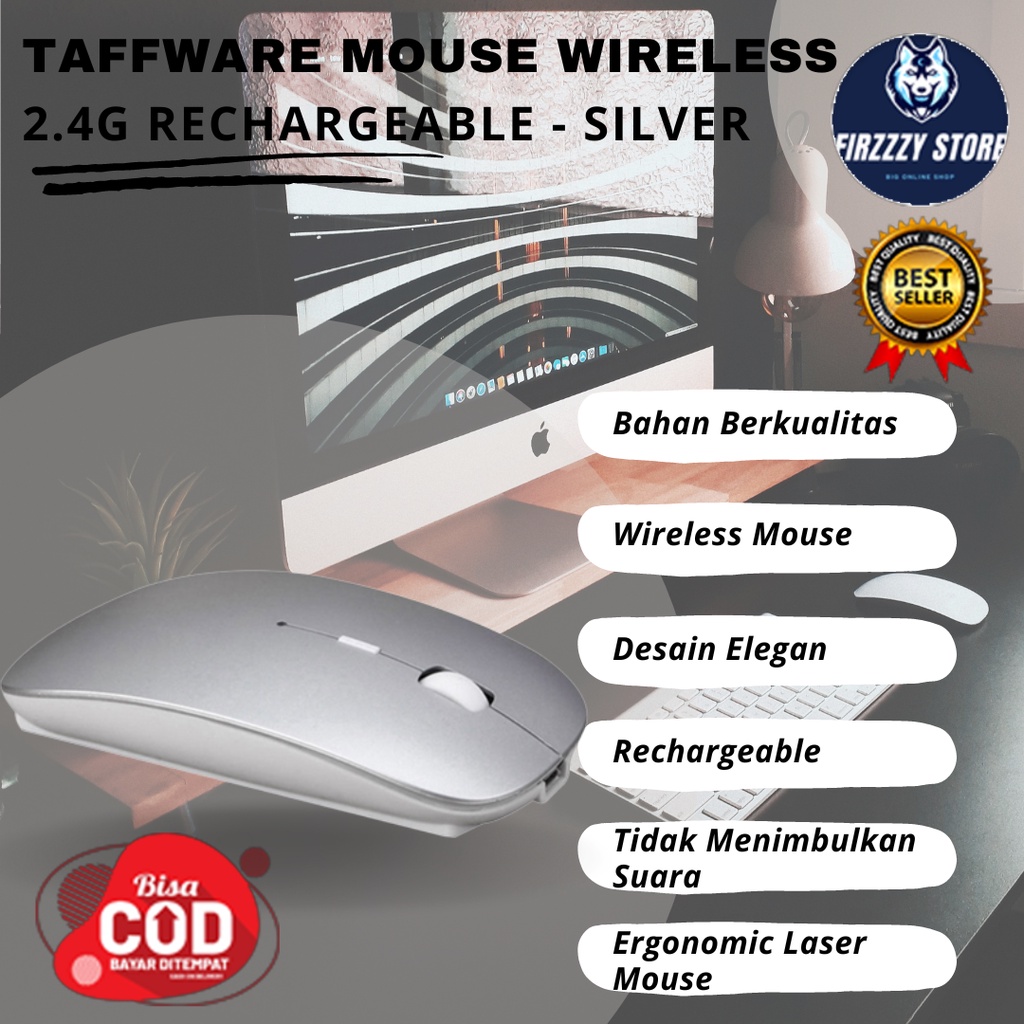 Taffware Mouse Wireless 2.4G Rechargeable - Silver