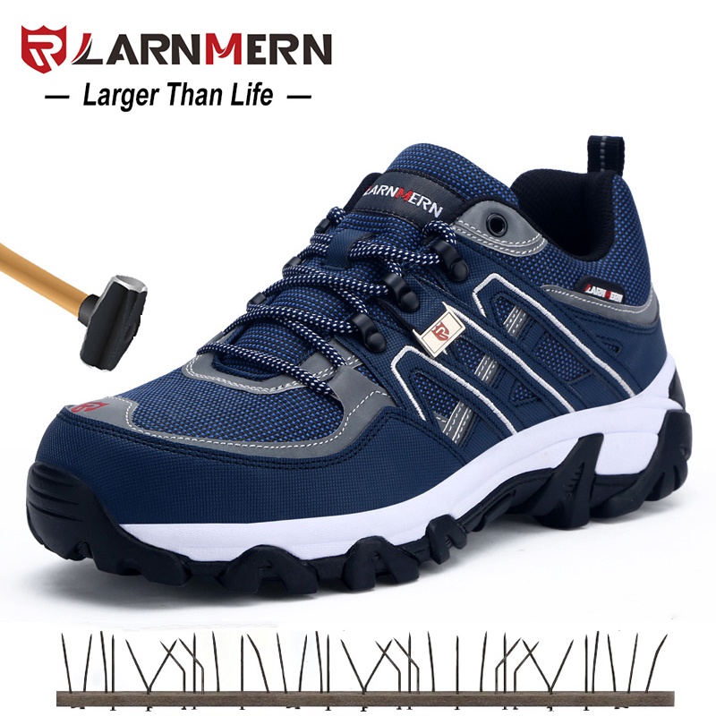 LARNMERN Pria Steel Toe Sepatu Safety SRC Non-Slip Bekerja Perlindungan Keamanan Alas Kaki Bernapas Tahan Lama Hiking Sneaker