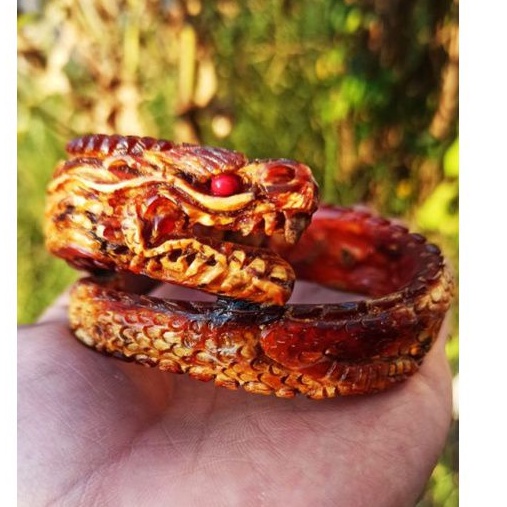 GELANG AKAR BAHAR MERAH KRISTAL FULL UKIR NAGA GANAS LENTUR BERKUALITAS