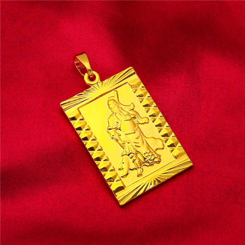 Liontin Lapis Emas Asli Kadar 375 Desain Guanyin Flame Buddha Guan Gongfang Hollow Untuk Pria Dan Wanita