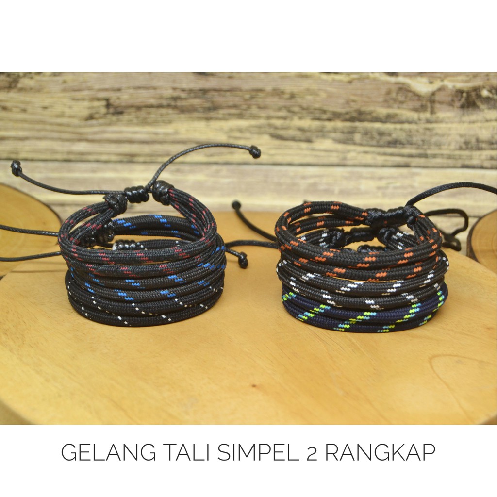 Gelang Tali 2 Rangkap/Gelang Paracord/Gelang Pria Keren/Gelang Cowok Hitam Premium Murah