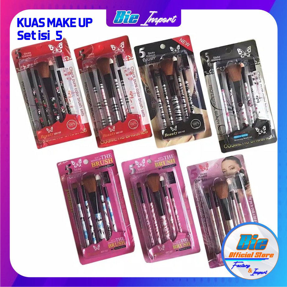 Make Up Brush set isi 5 Pcs Premium Korean Style Import / Kuas Make Up Premium