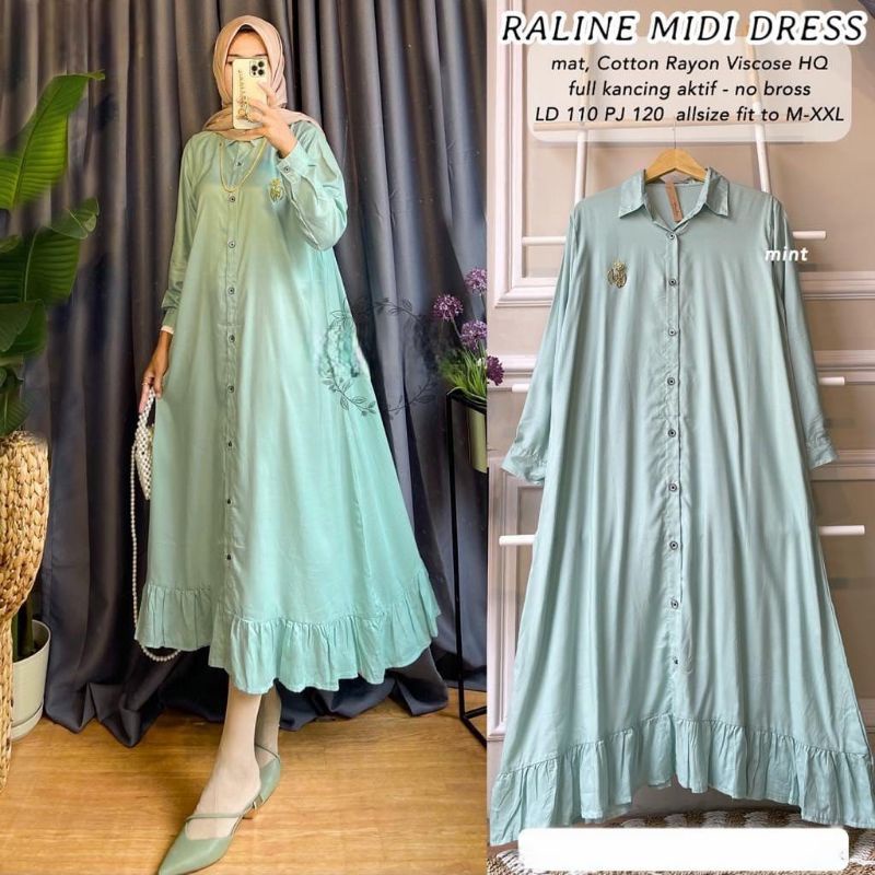 Raline Midi Dress Matt katun rayon full kancing hidup