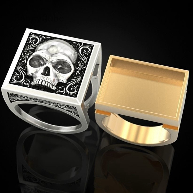 Hip Hop Lion Skull Secret Compartment Ring Two Tone 925 Sterling Silver &amp; 18K Gold Rings Kingdom Lionking Cinerary Casket Memorial Souvenir Coffin Birthday Anniversary Gift Ring