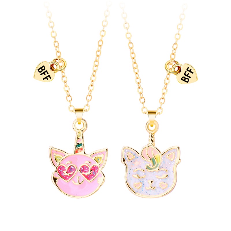 2pcs / Set Kalung Magnetik Adjustable Bentuk Kartun Kucing Untuk Persahabatan