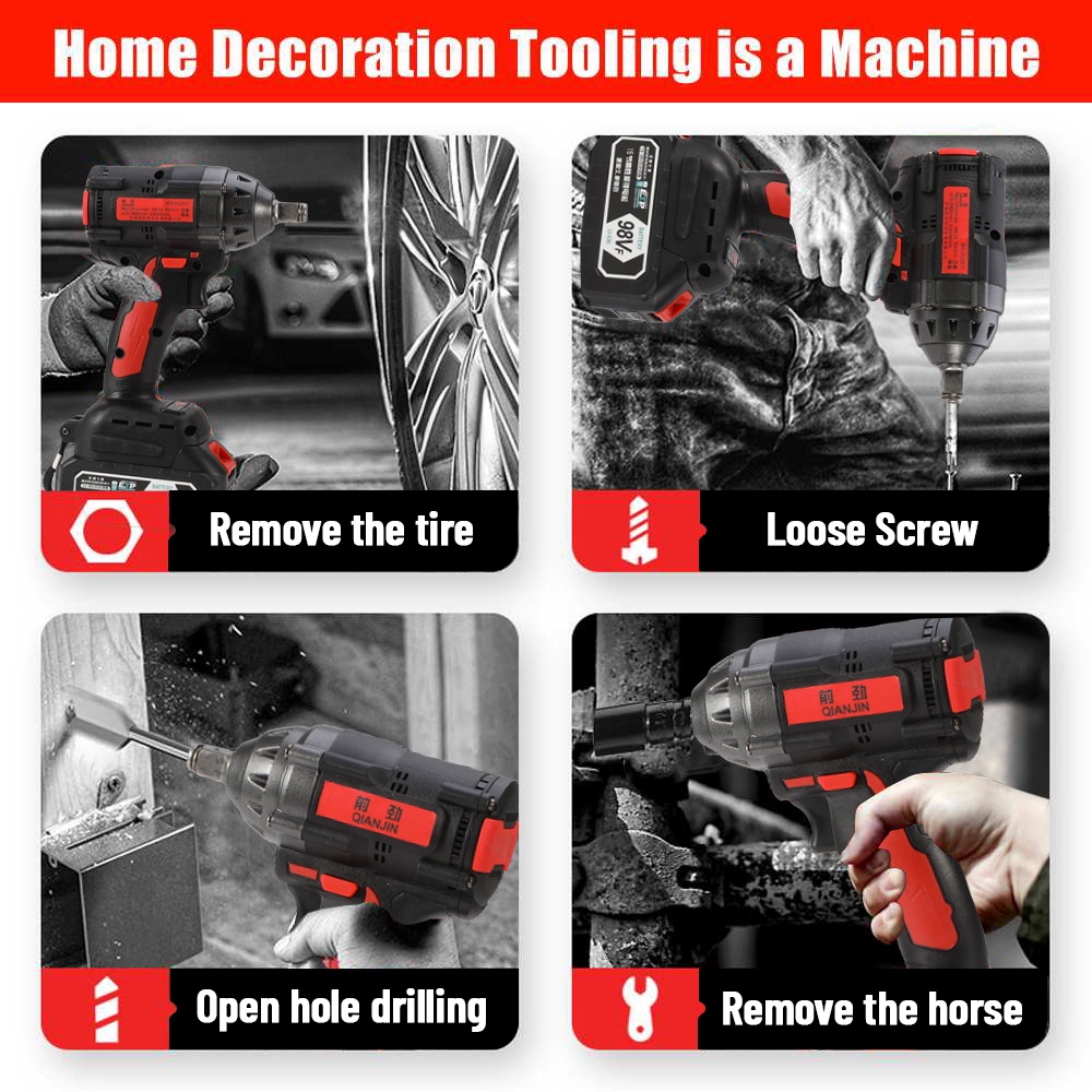 650N. M Cordless Impact Wrench 98V Brushless 98V Bor Obeng Kunci 98 Volt