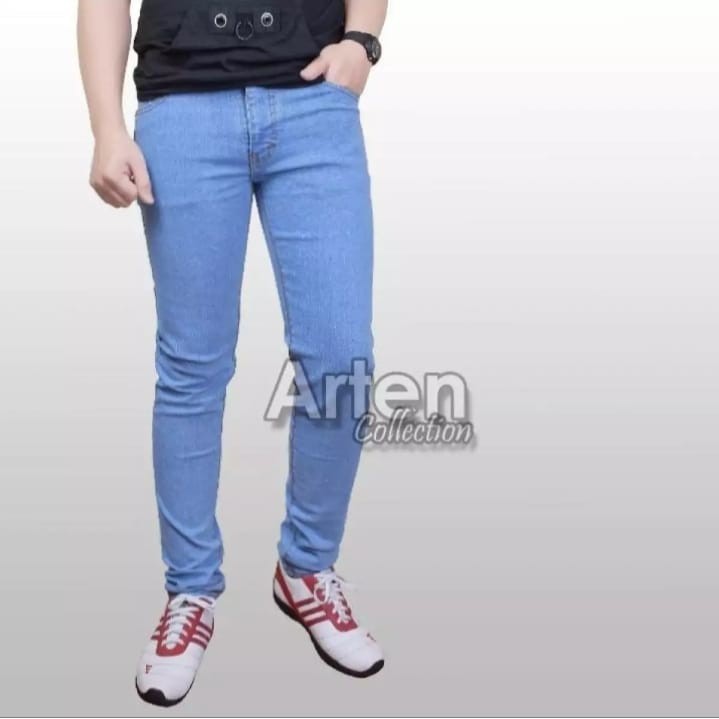 Celana jeans pria - Jeans Biru Stone Slim Fit Stretch/Ngaret