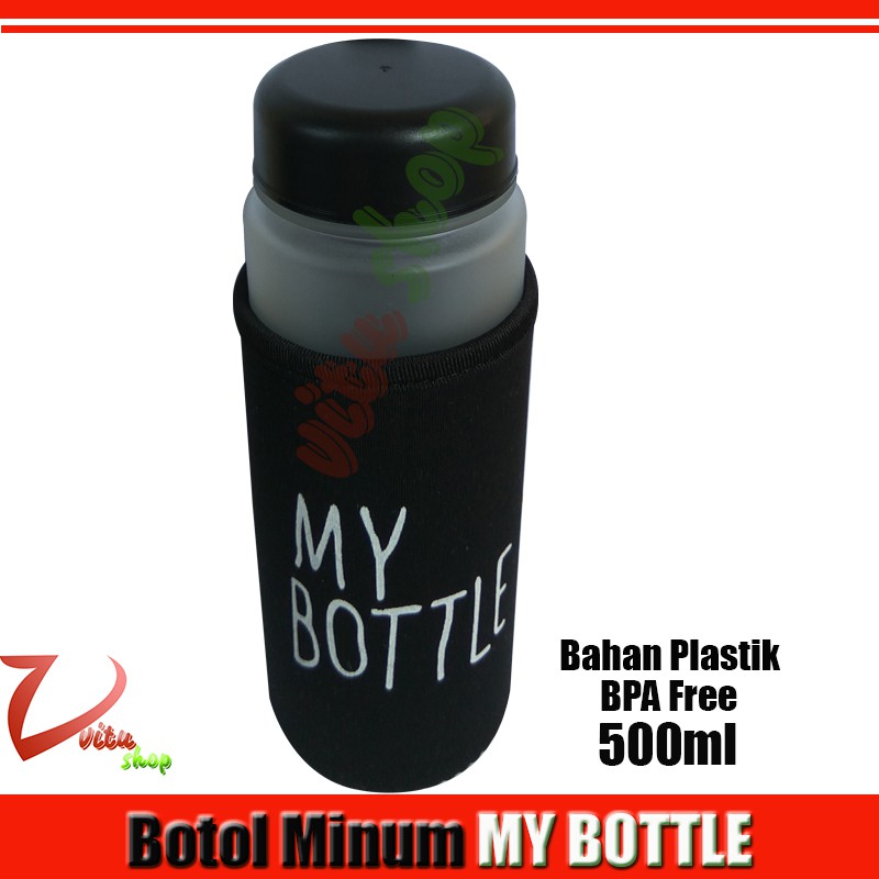 Botol Minum Cantik MY BOTTLE Plus Pouch Busa (sarung Botol) Warna Hitam