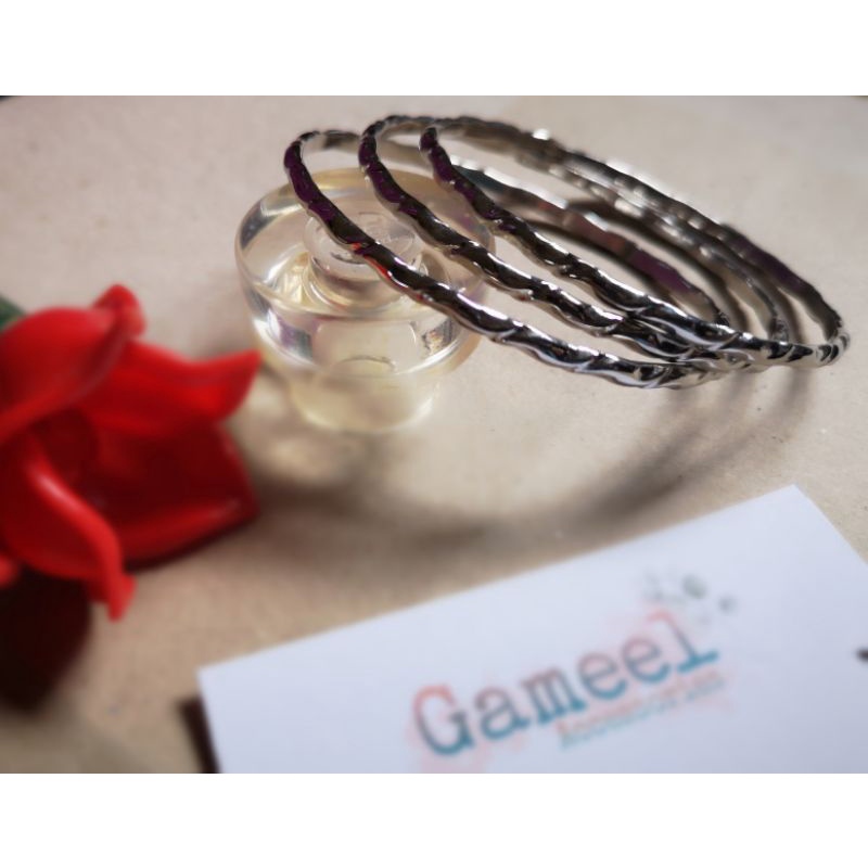 Gameel - Gelang Tangan Set Besi Putih (Monel) Asli Anti Karat dan Anti Gatal