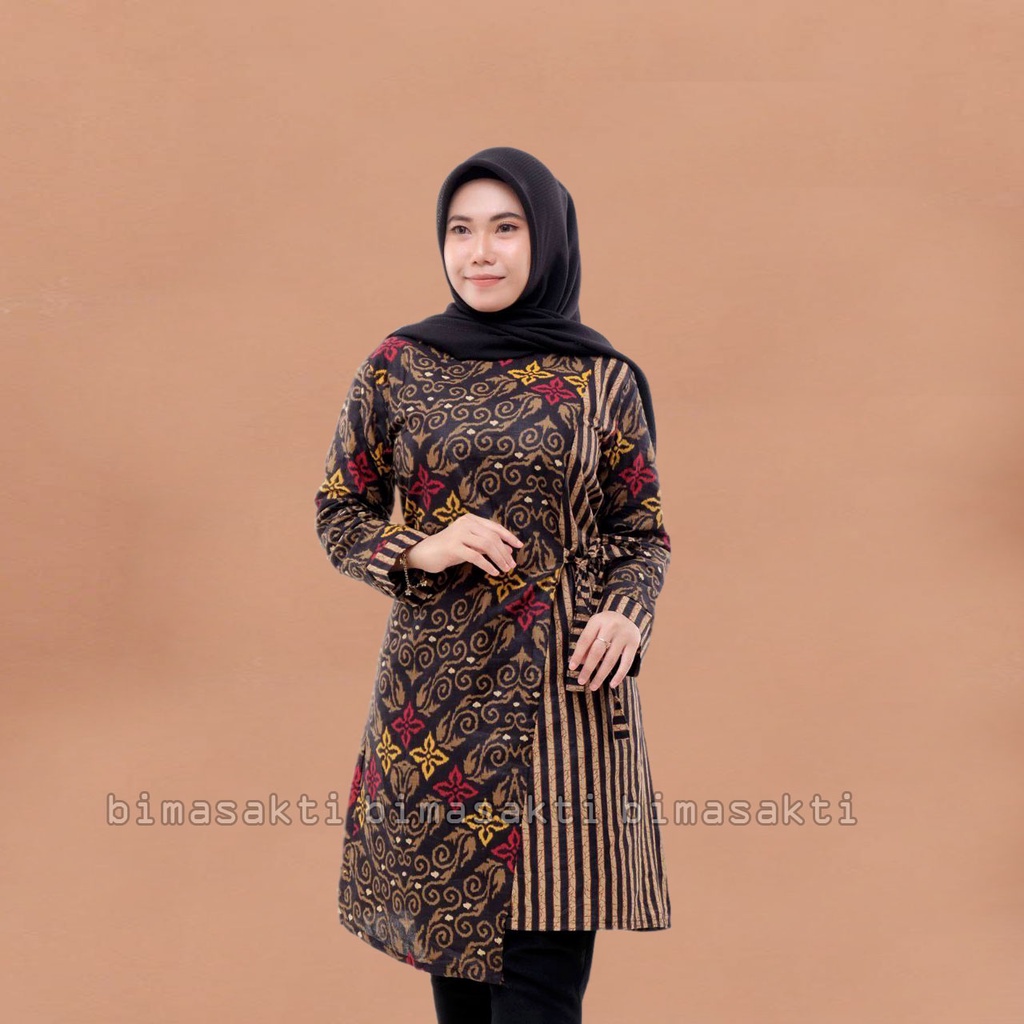 Terbaru - tunik batik wanita motif terbaru - atasan batik wanita - tunik lengan panjang - tunik batik modern - atasan batik muslimah - dress batik wanita terbaru - bimasakti - bima sakti - bayar ditempat - baju batik tunik