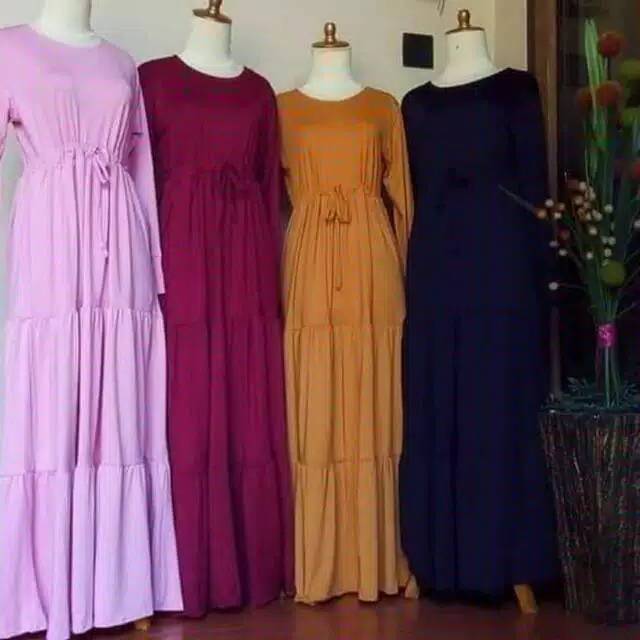 [Fashion Muslim] Gamis JERSEY CANDA SUSUN premium | polos | tali serut | terlaris