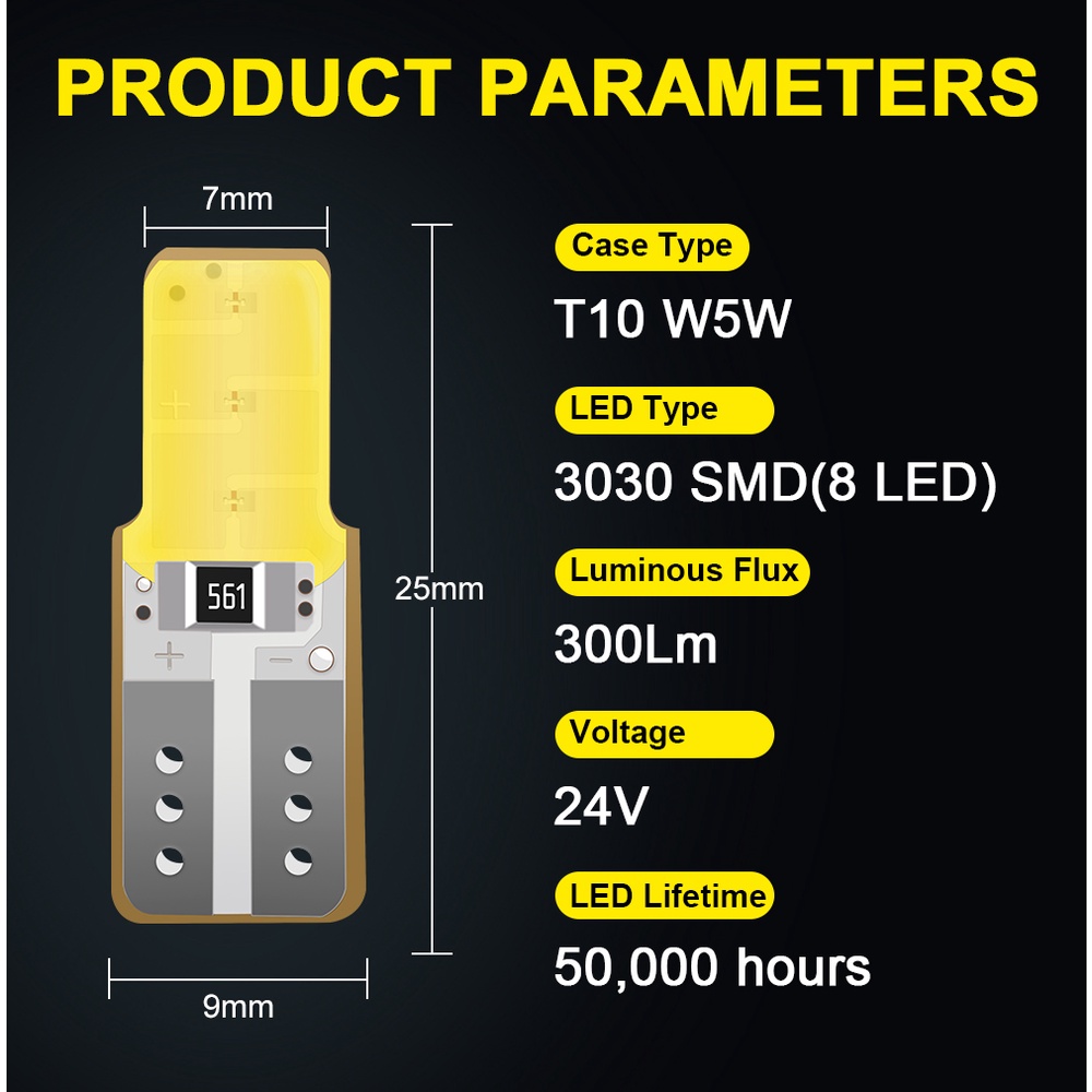 Lampu LED COB T10 W5W 24V Bahan Silica Gel Untuk Plat Nomor Mobil