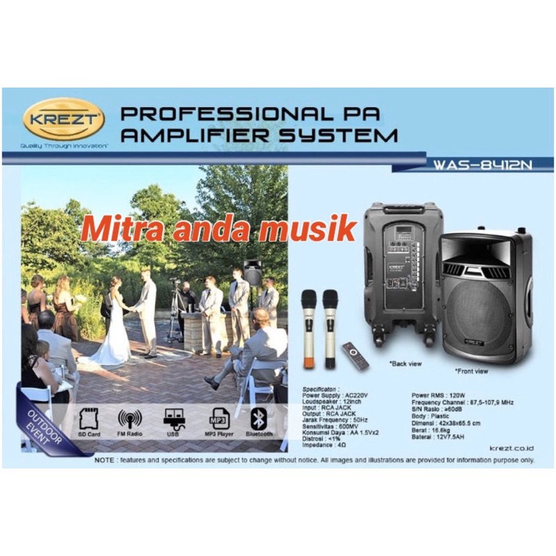 Speaker aktif 12" wireless portable meeting usb bluetooth krezt was8412n