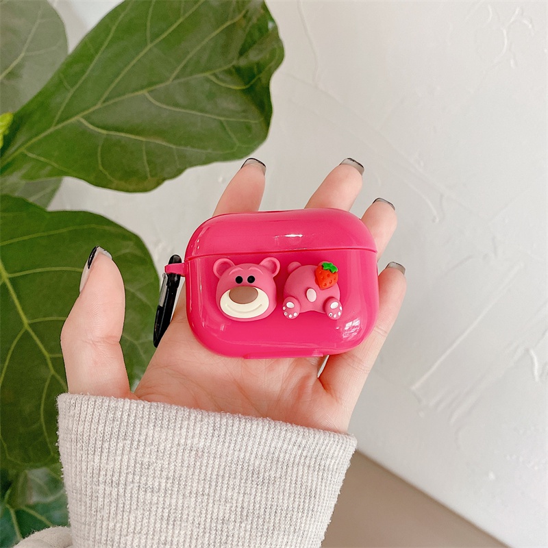 Casing Pelindung Apple Airpods 1 / 2 / 3 Wireless Bluetooth Bentuk Beruang Strawberry Diy