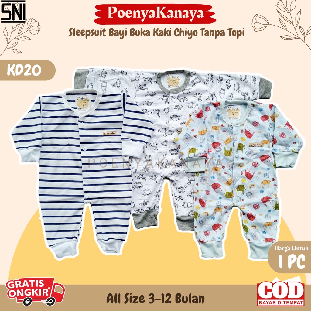 Chiyo Sleepsuit Bayi BUKA Kaki 3-12 Bulan SNI TANPA Topi KD20