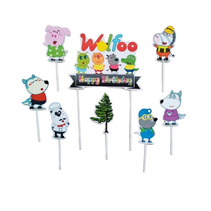 Cake topper toper kue cake nasi tumpeng puding happy birthday ulang tahun karakter wolfoo