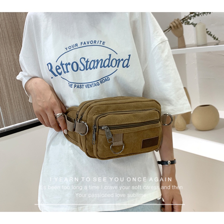 Tas Pinggang Slempang Selempang Kanvas waist bag Import Impor J171