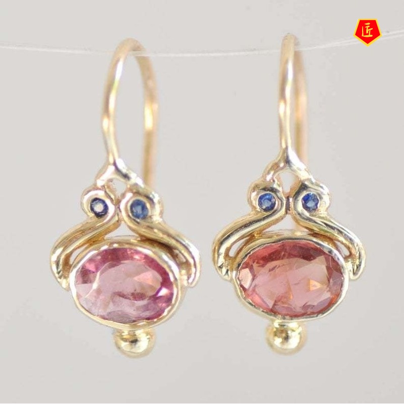 [Ready Stock]18K Gold Vintage Red Gemstone Earrings Luxury Elegant