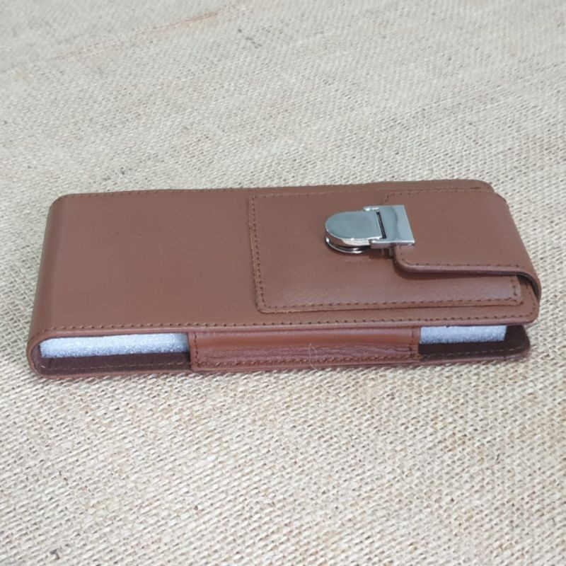 dompet hp universal kulit cokelat vertikal