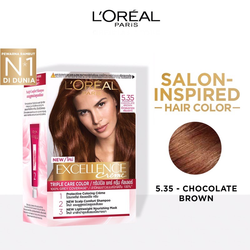 L’Oreal Paris Excellence Creme 5.35 Chocolate Brown Coklat Cat Pewarna Rambut Loreal