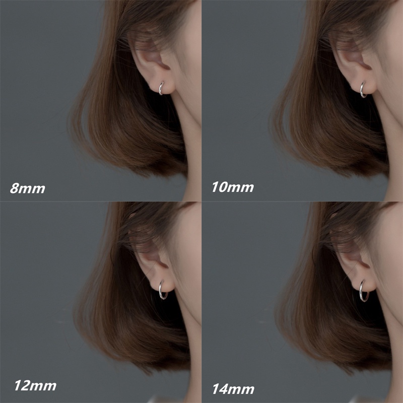 We Flower 1Pair Stainless Steel Silver Hoop Earrings for Women Girls 8mm/10mm/12mm/14mm